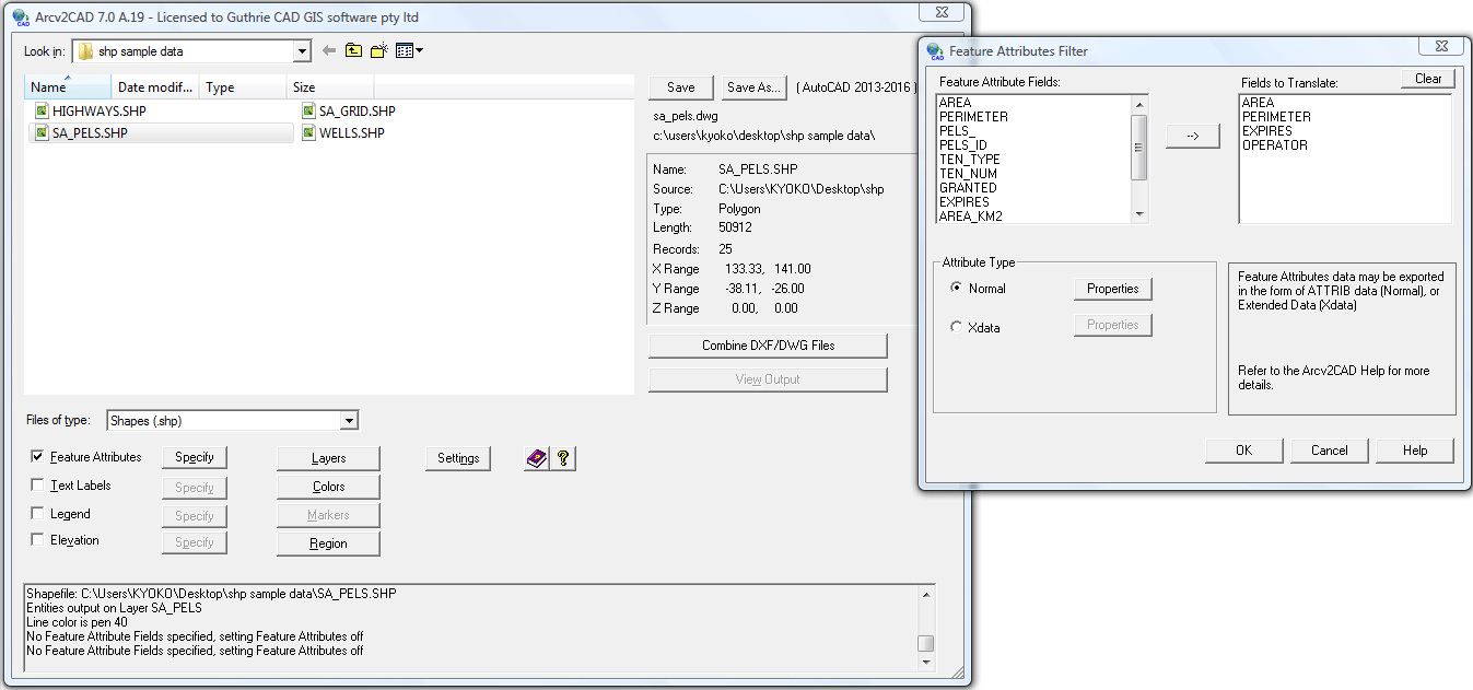 converting Shapefile attributes to DWG