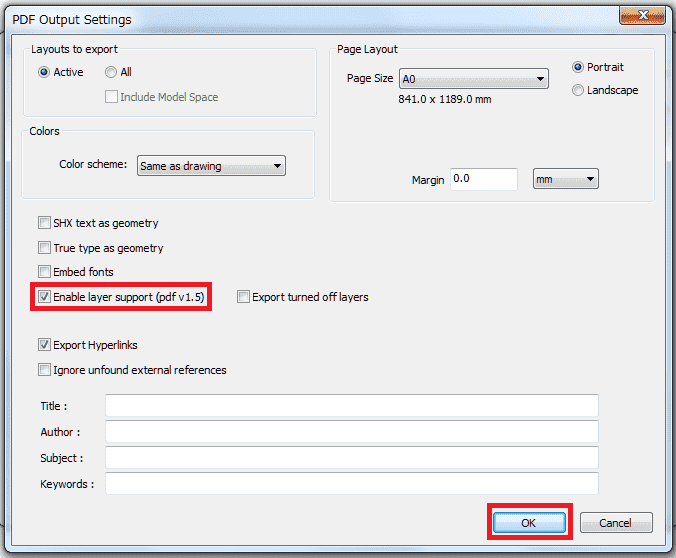 Change AutoCAD to PDF output settings
