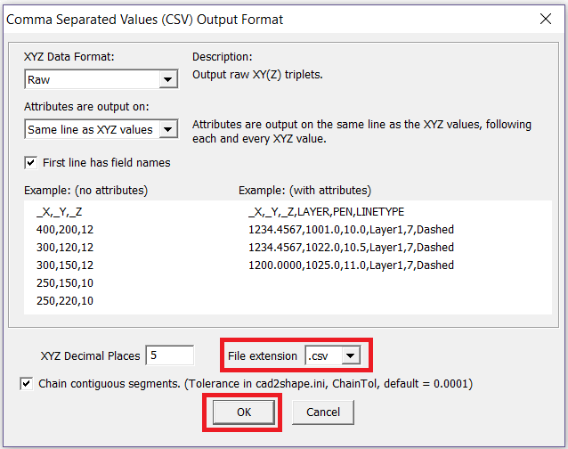 Select CSV as output option