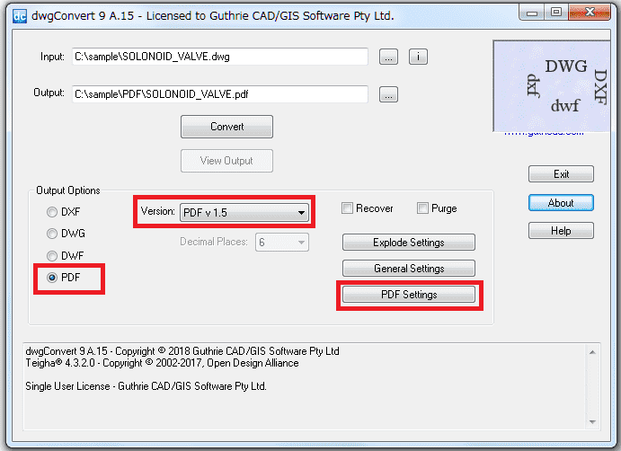 Select PDF as output option