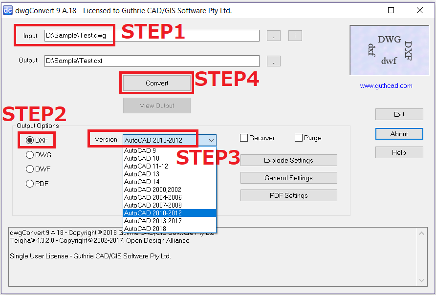 How do I convert a DWG to an older version?