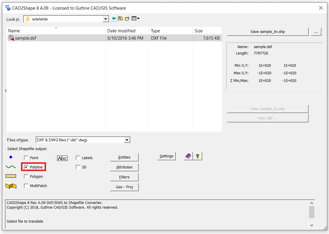 Select Shapefile Output Type